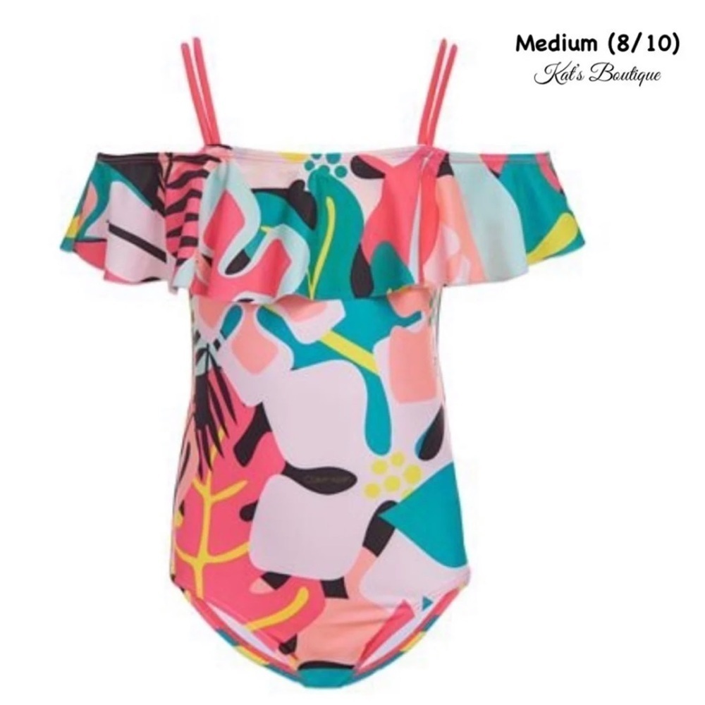 (NWT) Calvin Klein Girls 1-Pc. Tropical Flutter Swimsuit, Size: 8/10